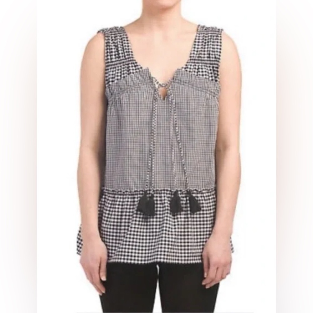 Derek Lam 10 Crosby Gingham Tassel V-Neck Blouse🖤